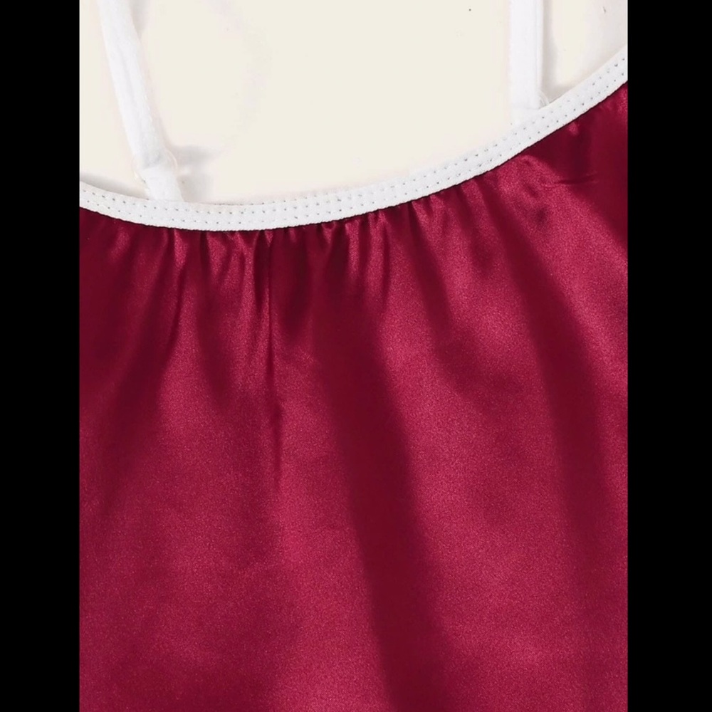 Burgundy, Satin, PJ, Lingerie Set - Picture 3 of 6